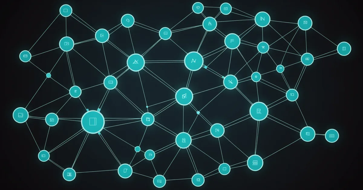 Abstract network integration concept showing data flow between medical systems